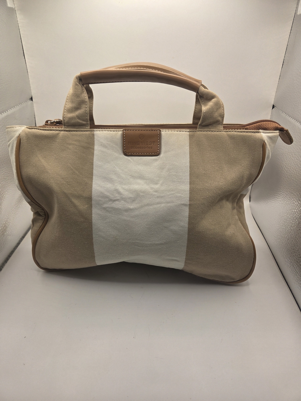 Nine West Beige & White Canvas Weekend Bag